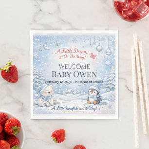 Winter Baby Shower Welcome Sign   Snowflake Boy Napkin