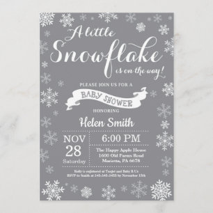 Winter Baby Shower White and Grey Snowflake Invitation