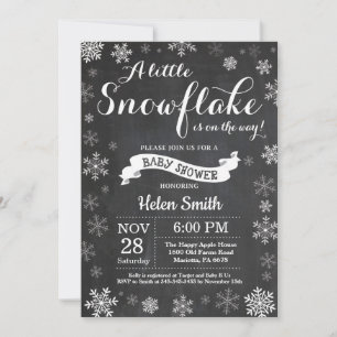 Winter Baby Shower White Snowflake Chalkboard Invitation