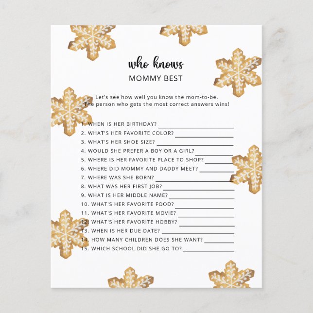 Winter baby shower, Who knows mummy best (Front)