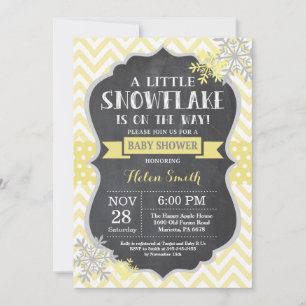 Winter Baby Shower Yellow Snowflake Chalkboard Invitation