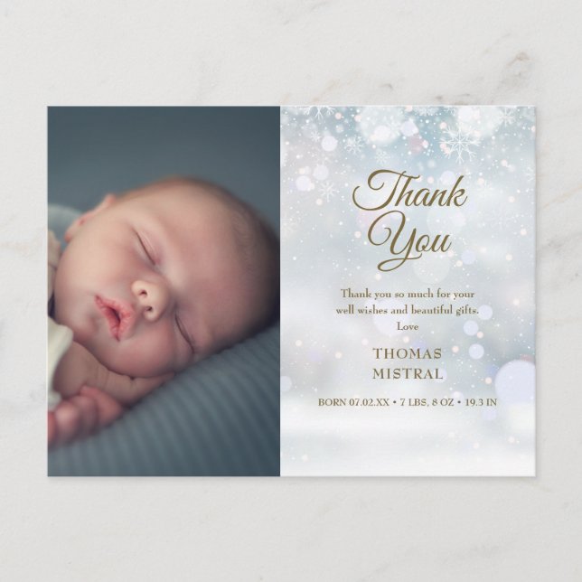 Winter Baby SnowflakesThank You Photo Birth  Announcement Postcard (Front)