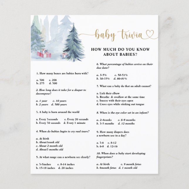 Winter Baby Trivia | Baby Shower Game (Front)