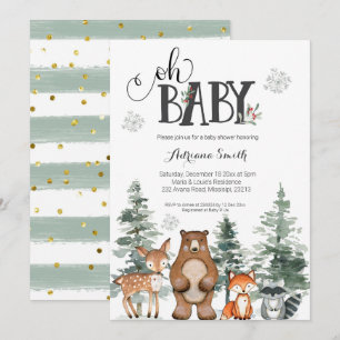 Winter baby woodland baby shower invitation