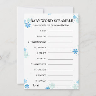 Winter Baby word scramble baby shower game Card