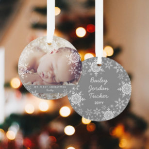 Winter Baby's First Christmas Snowflakes Photo Ornament