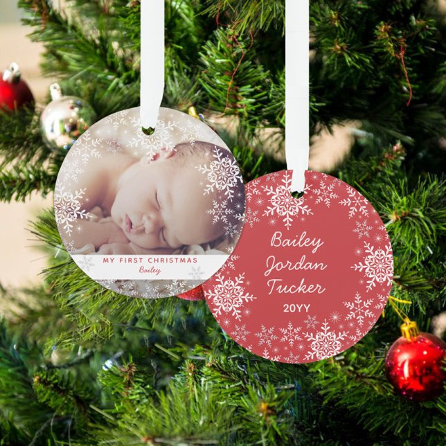Winter Baby's First Christmas Snowflakes Photo Ornament (Creator Uploaded)