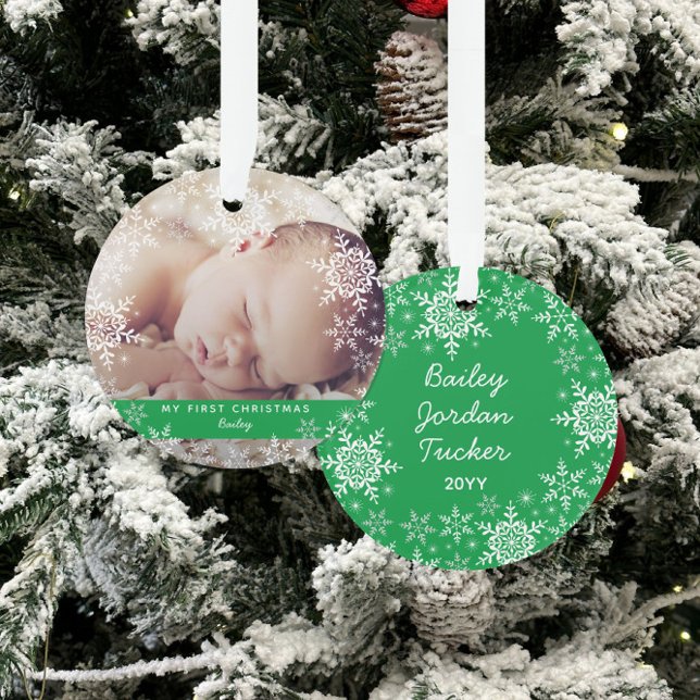 Winter Baby's First Christmas Snowflakes Photo Ornament (Creator Uploaded)