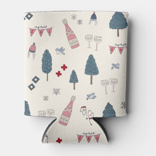 Winter Bachelorette Party Favour Apres Ski Pink Can Cooler (Front)