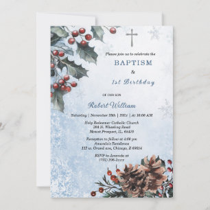 Winter Baptism and 1st Birthday Invitation