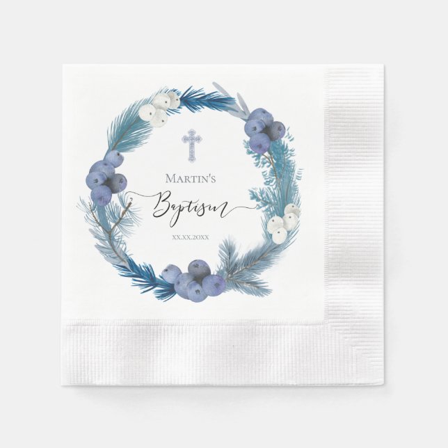 winter Baptism blue wreath Paper Napkin (Front)