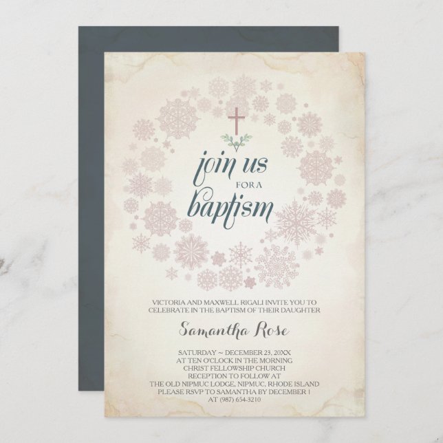 Winter Baptism Invitation Template, Girl (Front/Back)