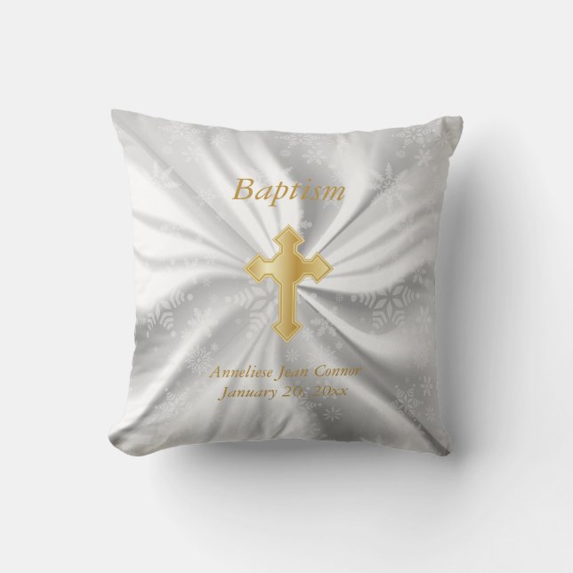 Winter Baptism on White Satin Cushion (Front)