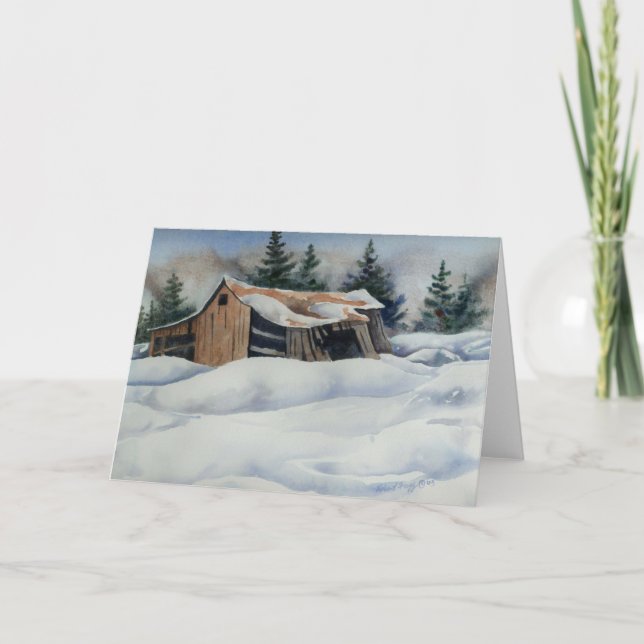 "Winter Barn #1" Country Road Greeting Card (Front)