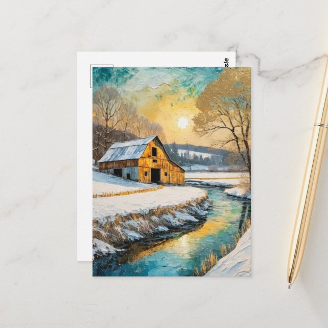 winter barn along the Stream Postcard (Front/Back In Situ)