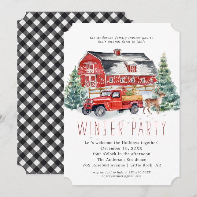 Winter Barn Christmas Holiday Dinner Party Invitation (Front/Back)