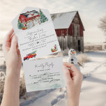 Winter Barn Christmas Snow  All In One Invitation<br><div class="desc">This botanical green leaves wedding design can be personalised with your information. It may be further customised by choosing the click to customise further option. You may change the text colour and style, some backgrounds and delete some images. Please see my collections for more in this greenery wedding suite. Contact...</div>