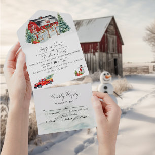 Winter Barn Christmas Snow  All In One Invitation