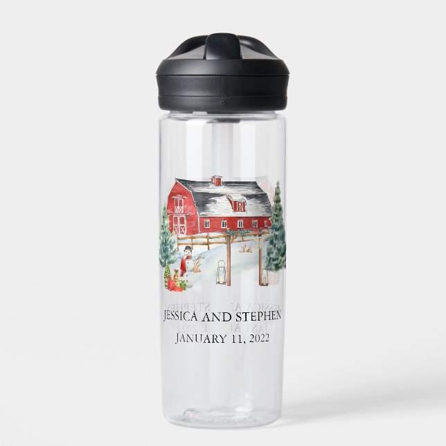  Winter Barn Christmas Wedding  Favour Gift  Water Bottle (Front)