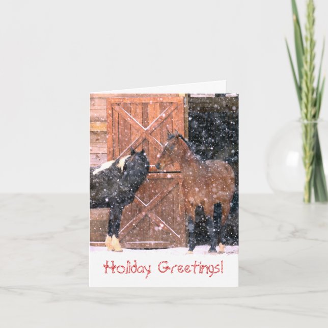 Winter Barn Horse Christmas Greeting Card (Front)