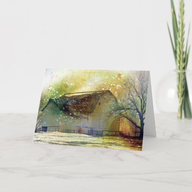 Winter Barn Merry Christmas Holiday Card (Front)