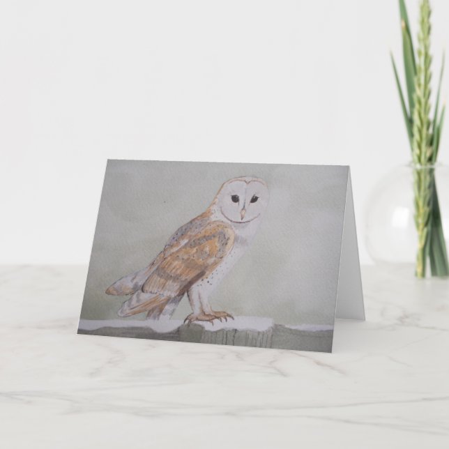 Winter Barn Owl Greetings Card (Front)