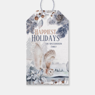 Winter barn owl woodland snow forest scenic gift gift tags