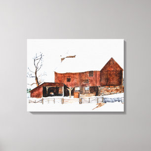 Winter Barn Painting  Canvas Print