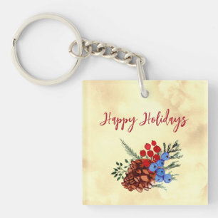 Winter Barries Cone Merry Christmas Trees Branch Key Ring
