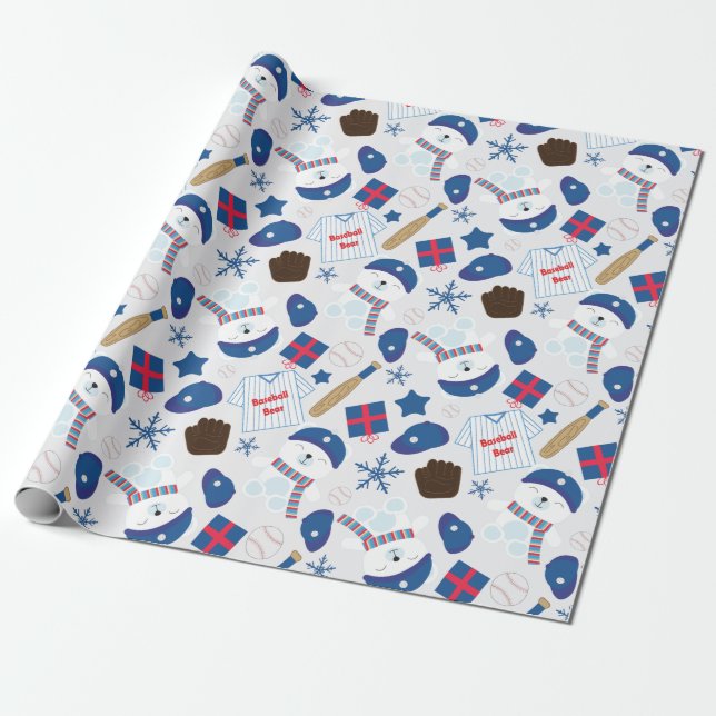 Winter Baseball Pattern Wrapping Paper (Unrolled)