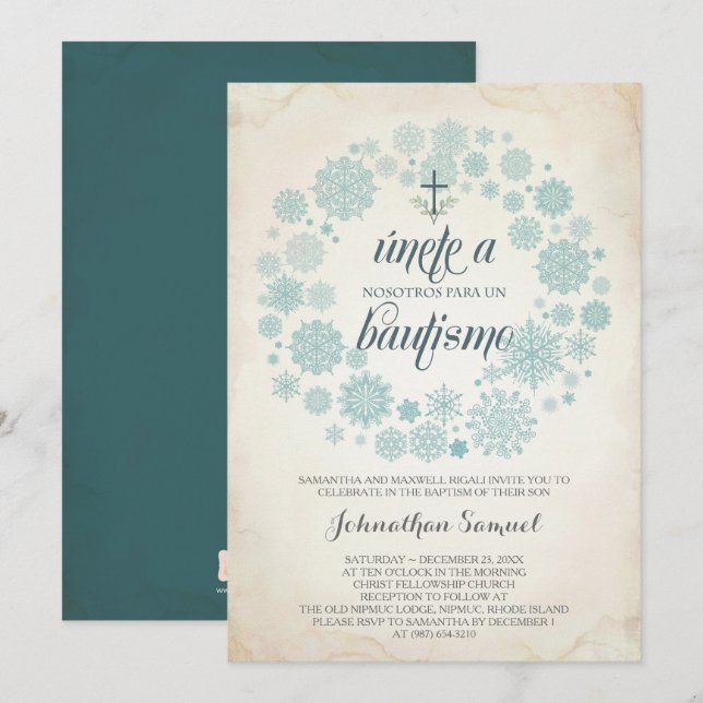 Winter Bautizo Invitation Template, Spanish (Front/Back)
