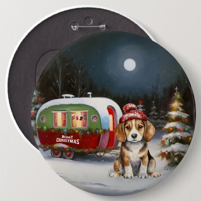 Winter Beagle Caravan Christmas Adventure  6 Cm Round Badge (Front & Back)