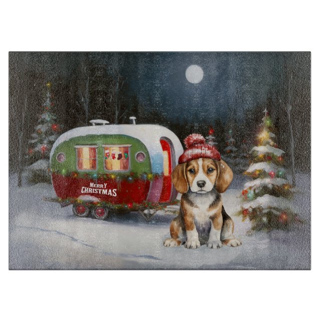 Winter Beagle Caravan Christmas Adventure  Cutting Board (Front)