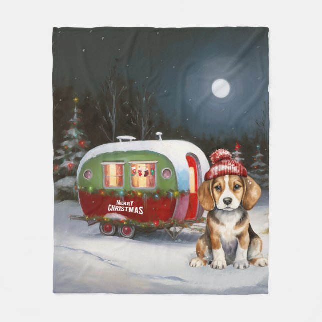 Winter Beagle Caravan Christmas Adventure  Fleece Blanket (Front)