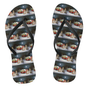 Winter Beagle Caravan Christmas Adventure  Flip Flops