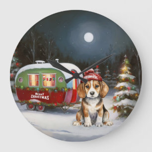 Winter Beagle Caravan Christmas Adventure  Large Clock