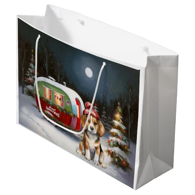 Winter Beagle Caravan Christmas Adventure  Large Gift Bag (Front Angled)