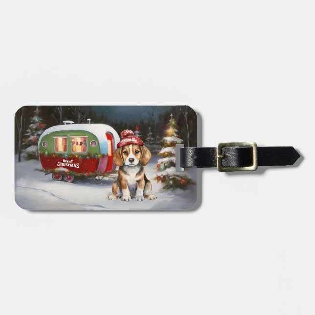 Winter Beagle Caravan Christmas Adventure  Luggage Tag (Front Horizontal)