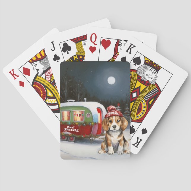 Winter Beagle Caravan Christmas Adventure  Playing Cards (Back)