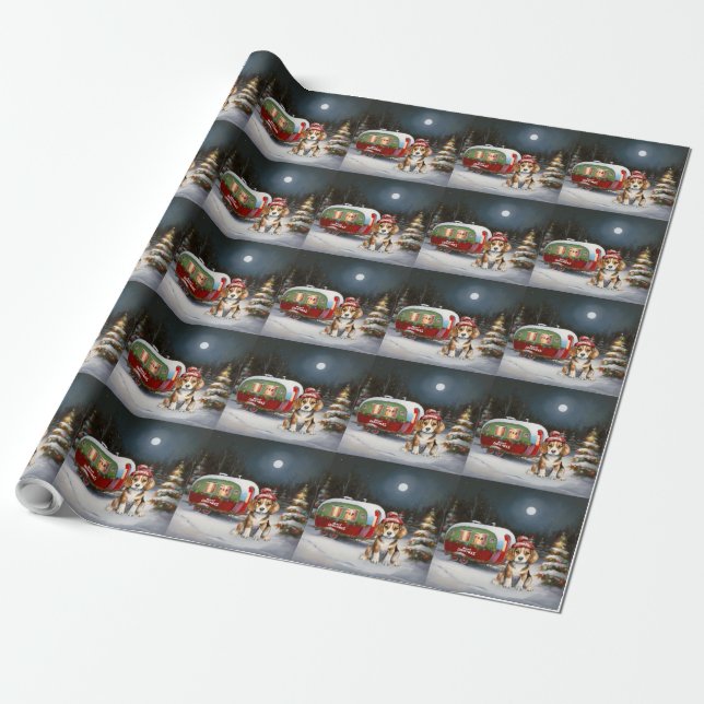 Winter Beagle Caravan Christmas Adventure  Wrapping Paper (Unrolled)
