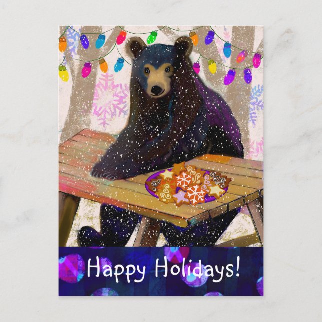 Winter Bear and Cookies Holiday Postcard (Front)