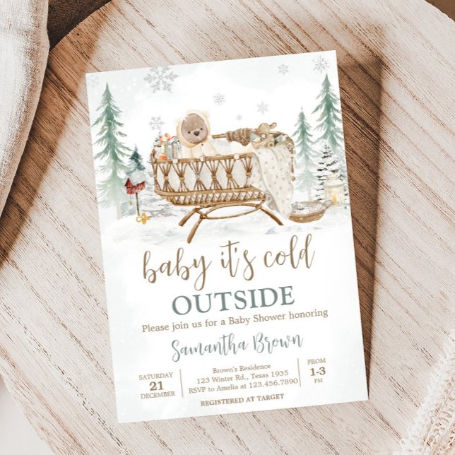 Winter Bear Baby Its Cold Outside Baby Shower Invitation (Baby Carriage Baby Its Cold Outside Baby Shower Invitation
)