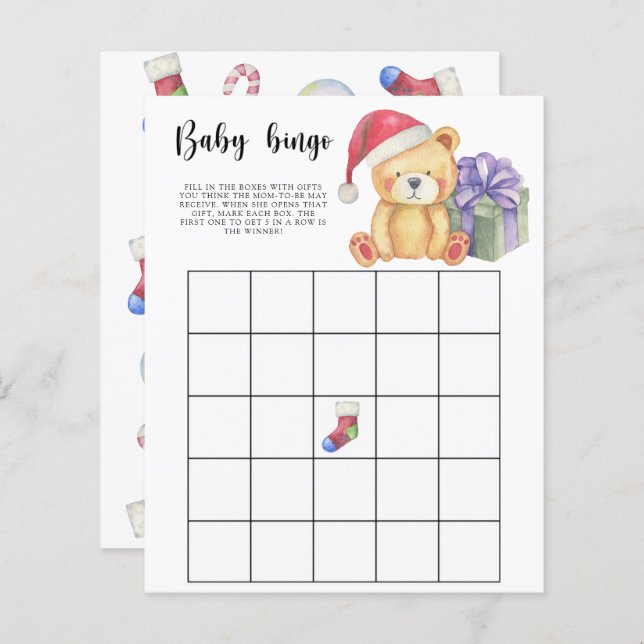 Winter Bear - Baby shower bingo game (Front/Back)