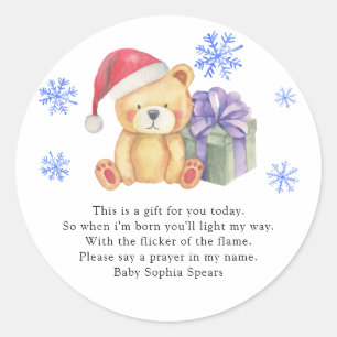 Winter bear baby shower - Prayer candle label