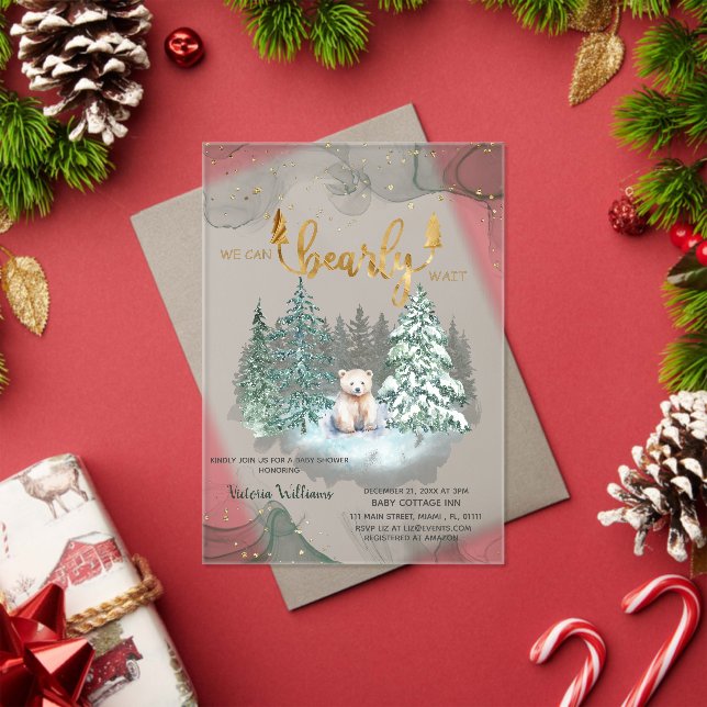Winter Bear Bearly Wait Baby Shower  Acrylic Invitations (Insitu (Holiday))
