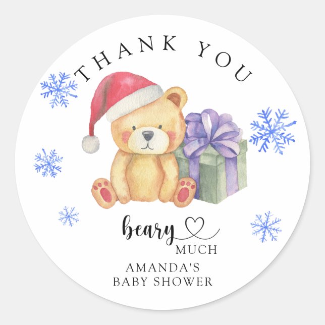 Winter bear - beary much - thank you classic round sticker (Front)