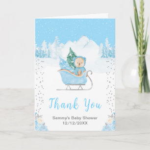 Winter Bear Blue Sleigh Baby Shower Thank You Card