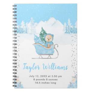 Winter Bear Blue Sleigh Birth Statistics Notebook