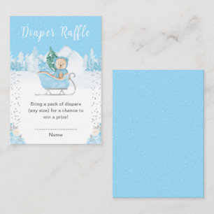 Winter Bear Blue Sleigh Diaper Raffle Enclosure Card