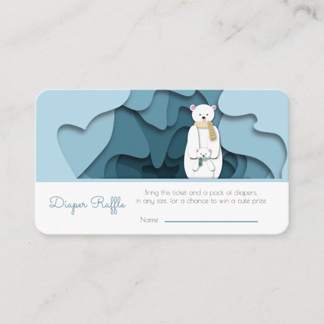 Winter Bear Boy Baby Shower Diaper Raffle Enclosure Card (Front)